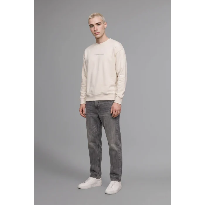 Defacto X8282AZBG672 Bej Boxy Fit Uzun Kollu Pamuklu Bisiklet Yaka İçi Yumuşak Tüylü Baskılı Sweatshirt