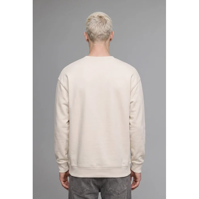 Defacto X8282AZBG672 Bej Boxy Fit Uzun Kollu Pamuklu Bisiklet Yaka İçi Yumuşak Tüylü Baskılı Sweatshirt