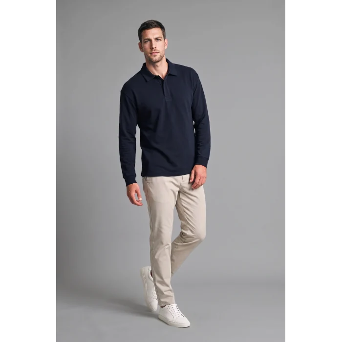 Defacto H5136AXNV64 Lacivert Relax Fit Düşük Omuzlu Polo Yaka Basic Sweatshirt