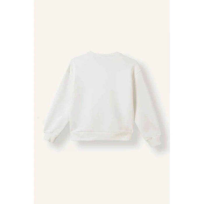 Defacto I3553A8ER105 Ekru Kpop - Demon Hunters Relax Fit Baskılı Bisiklet Yaka Sweatshirt Kız Çocuk
