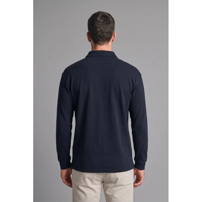 Defacto H5136AXNV64 Lacivert Relax Fit Düşük Omuzlu Polo Yaka Basic Sweatshirt