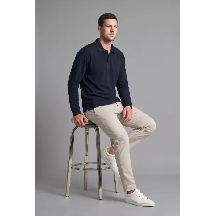 Defacto H5136AXNV64 Lacivert Relax Fit Düşük Omuzlu Polo Yaka Basic Sweatshirt
