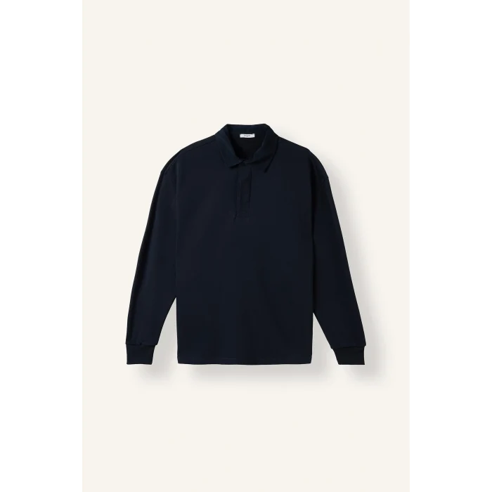 Defacto H5136AXNV64 Lacivert Relax Fit Düşük Omuzlu Polo Yaka Basic Sweatshirt