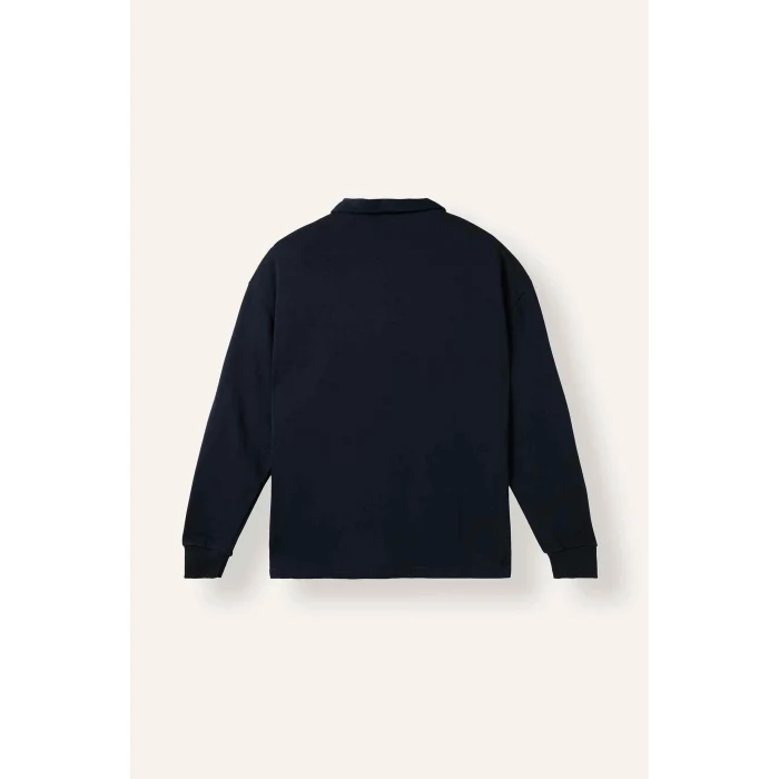 Defacto H5136AXNV64 Lacivert Relax Fit Düşük Omuzlu Polo Yaka Basic Sweatshirt