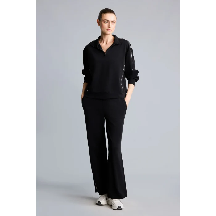 Defacto H7168AXBK81 Siyah Relax Fit Şerit Detaylı Geniş Paça Standart Boy Modal Sporcu Eşofman Altı