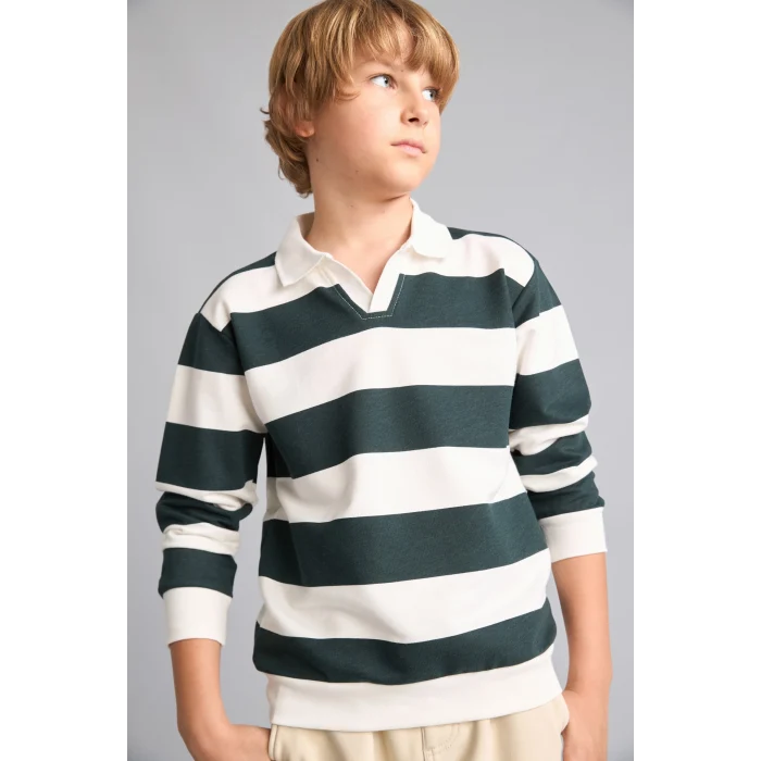 Defacto H7130A8GN536 Yeşil New Regular Fıt Apaş Yaka Yeşil Sweatshirt Erkek Çocuk