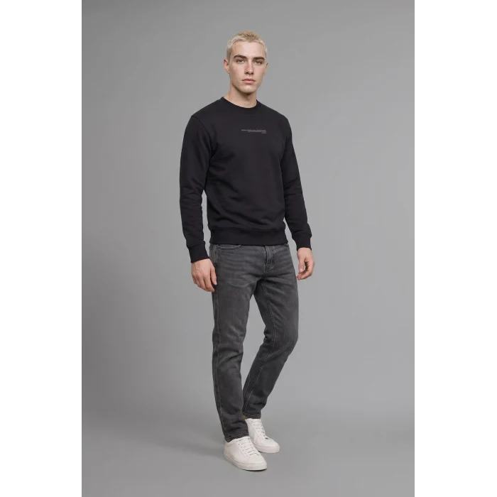 Defacto X8282AZBK81 Siyah Boxy Fıt Bisiklet Yaka Baskılı Sweatshirt
