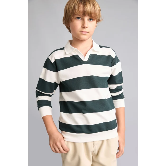 Defacto H7130A8GN536 Yeşil New Regular Fıt Apaş Yaka Yeşil Sweatshirt Erkek Çocuk