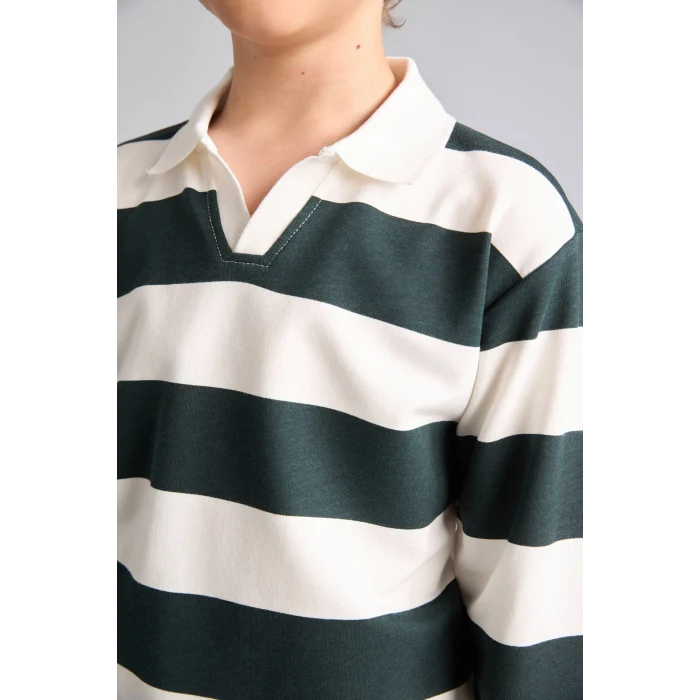 Defacto H7130A8GN536 Yeşil New Regular Fıt Apaş Yaka Yeşil Sweatshirt Erkek Çocuk