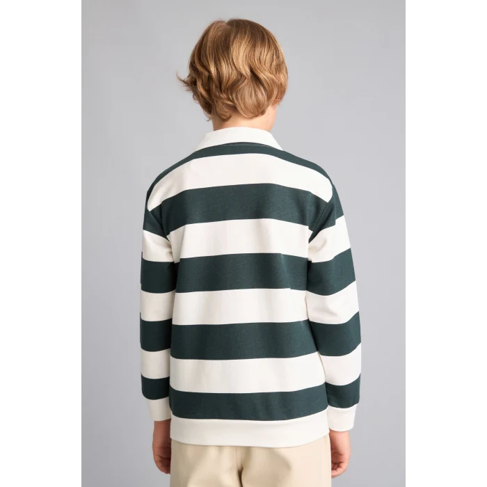 Defacto H7130A8GN536 Yeşil New Regular Fıt Apaş Yaka Yeşil Sweatshirt Erkek Çocuk