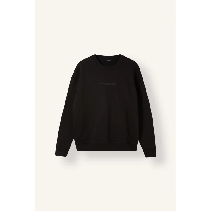 Defacto X8282AZBK81 Siyah Boxy Fıt Bisiklet Yaka Baskılı Sweatshirt