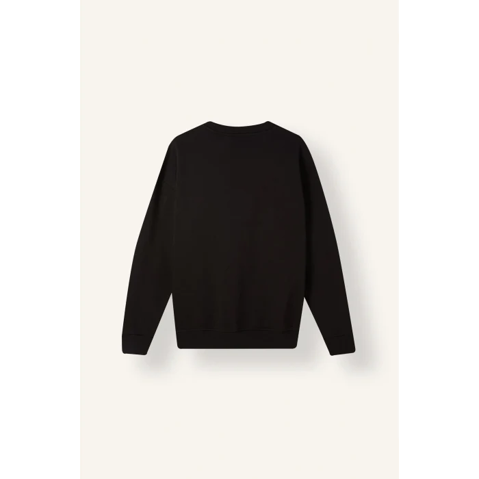 Defacto X8282AZBK81 Siyah Boxy Fıt Bisiklet Yaka Baskılı Sweatshirt