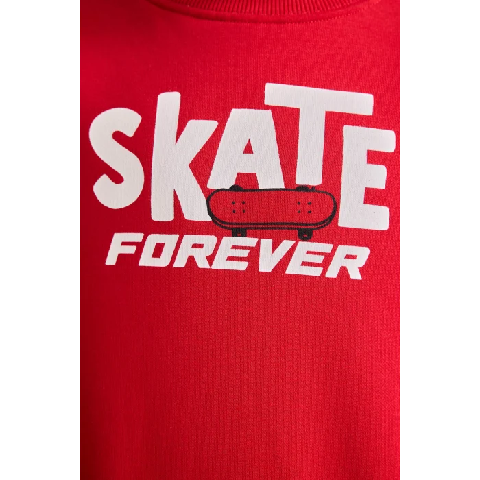 Defacto I0114A8RD79 Kırmızı Oversize Bisiklet Yaka Sırt Baskılı İçi Yumuşak Tüylü Sweatshirt Erkek Çocuk