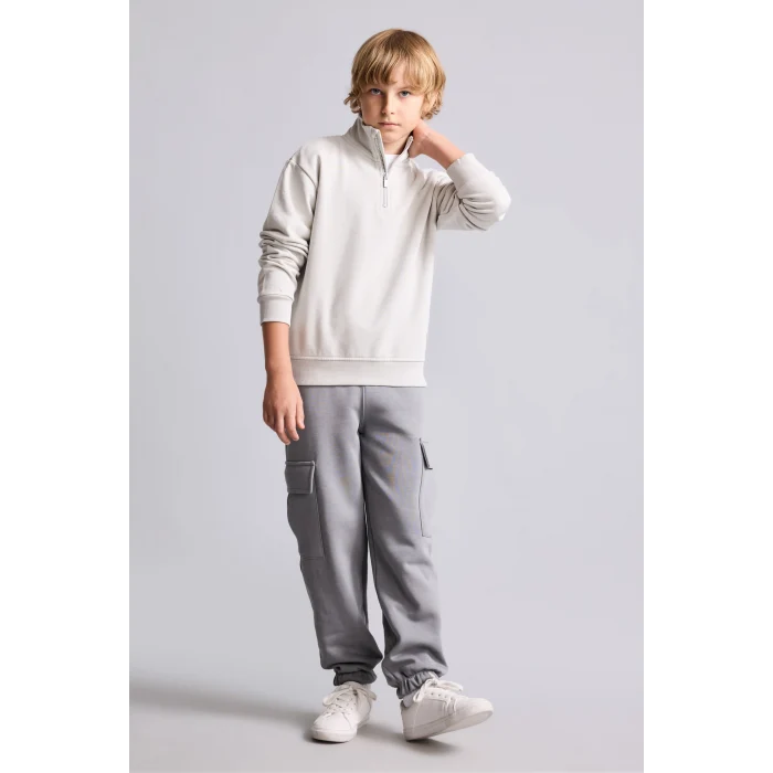 Defacto H7132A8GR294 Gri Oversize Yarım Fermuarlı Dik Yaka Sweatshirt Erkek Çocuk