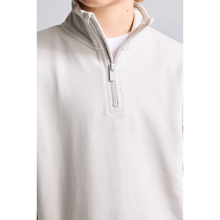 Defacto H7132A8GR294 Gri Oversize Yarım Fermuarlı Dik Yaka Sweatshirt Erkek Çocuk