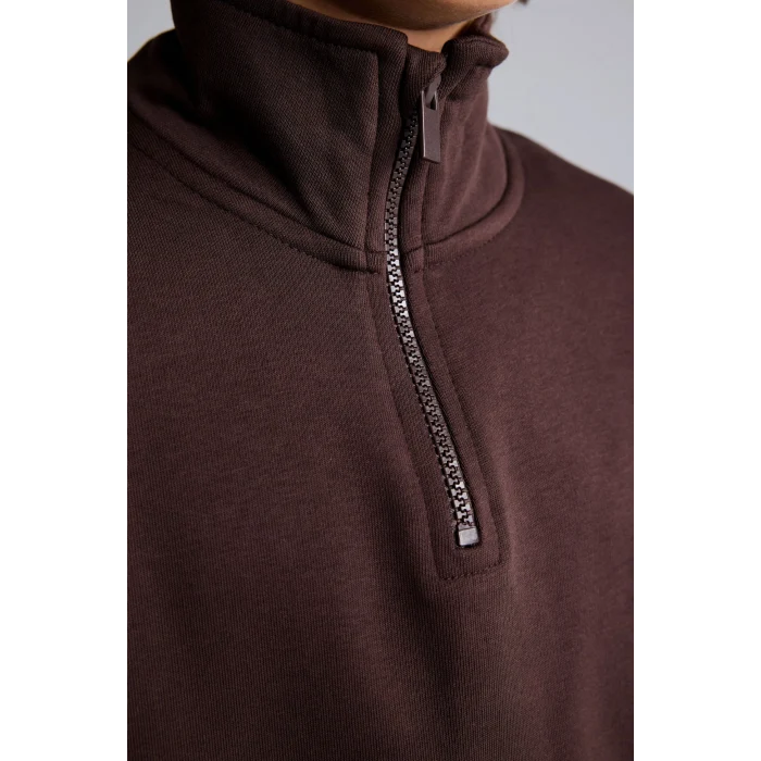 Defacto H7132A8BN267 Kahve Oversize Yarım Fermuarlı Dik Yaka Sweatshirt Erkek Çocuk