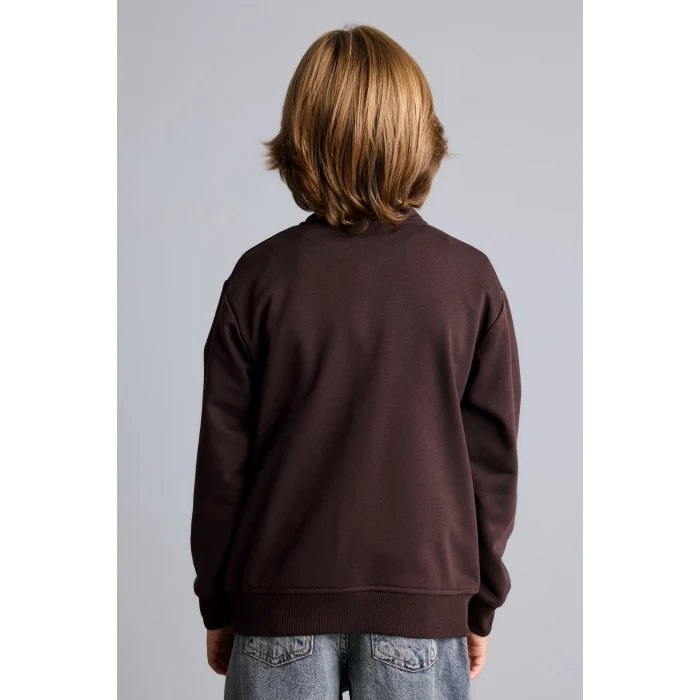 Defacto H7132A8BN267 Kahve Oversize Yarım Fermuarlı Dik Yaka Sweatshirt Erkek Çocuk