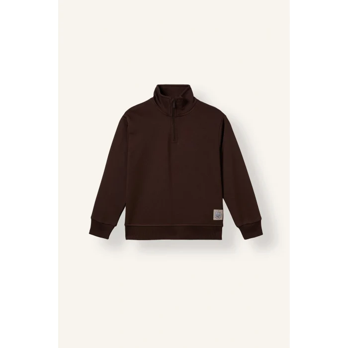 Defacto H7132A8BN267 Kahve Oversize Yarım Fermuarlı Dik Yaka Sweatshirt Erkek Çocuk