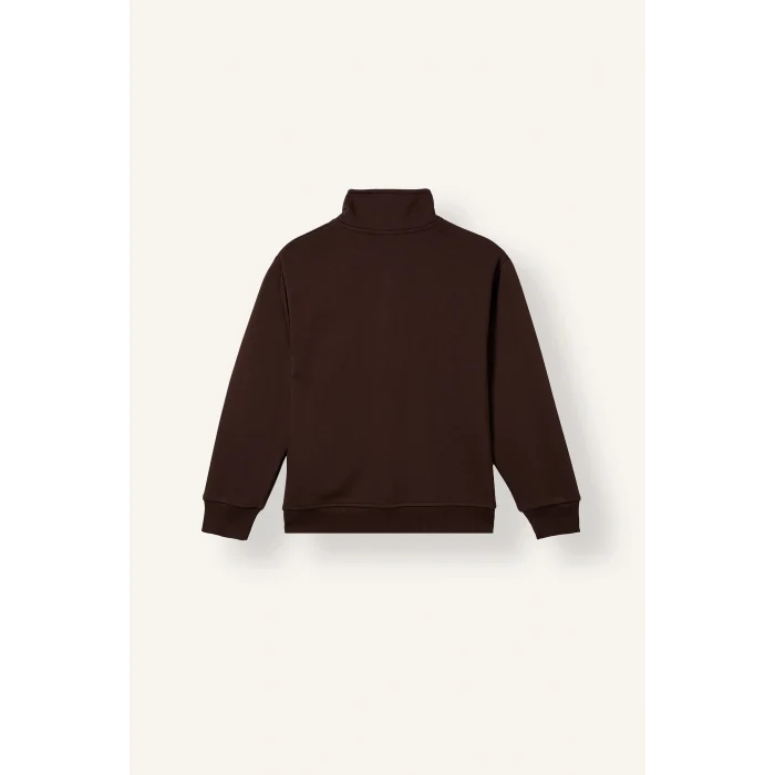 Defacto H7132A8BN267 Kahve Oversize Yarım Fermuarlı Dik Yaka Sweatshirt Erkek Çocuk
