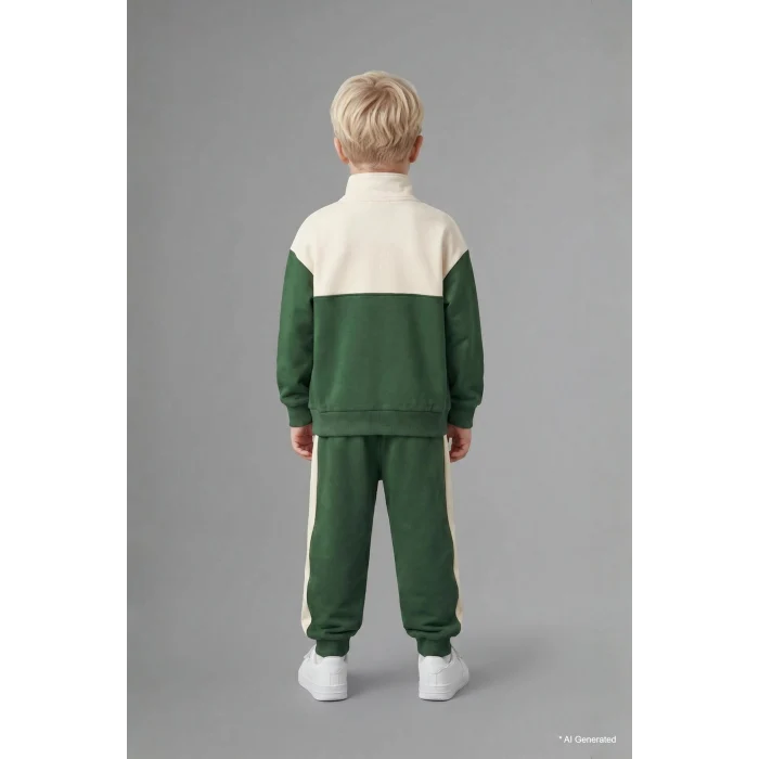 Defacto I0147A5GN671 Yeşil Dik Yaka Baskılı Sweatshirt Eşofman Altı 2li Takım Erkek Bebek