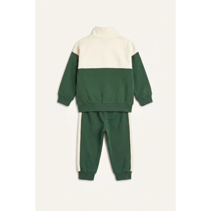 Defacto I0147A5GN671 Yeşil Dik Yaka Baskılı Sweatshirt Eşofman Altı 2li Takım Erkek Bebek