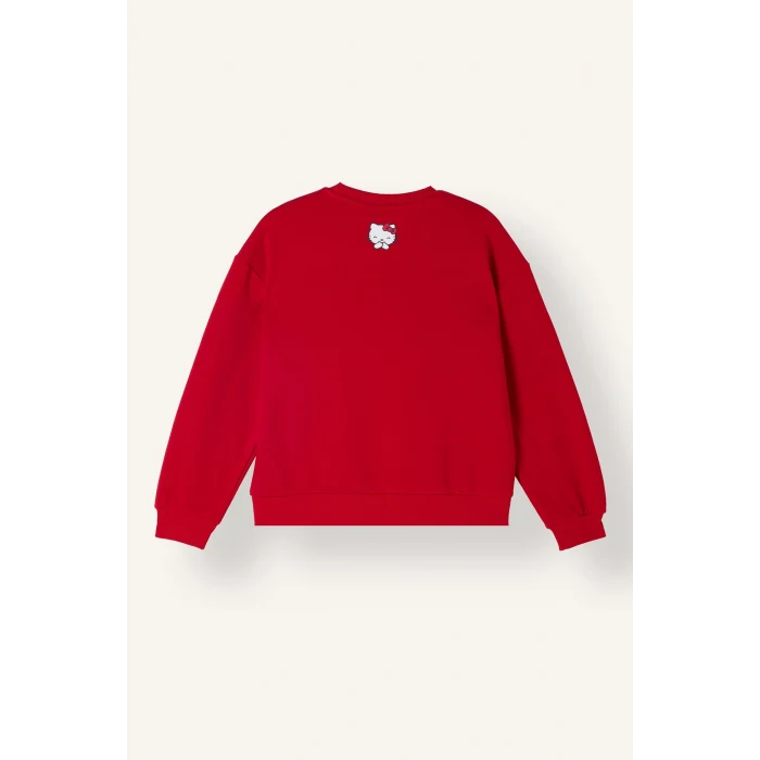 Defacto I3554A8RD347 Kırmızı Hello Kitty Baskılı Relax Fit Bisiklet Yaka Sweatshirt Kız Çocuk