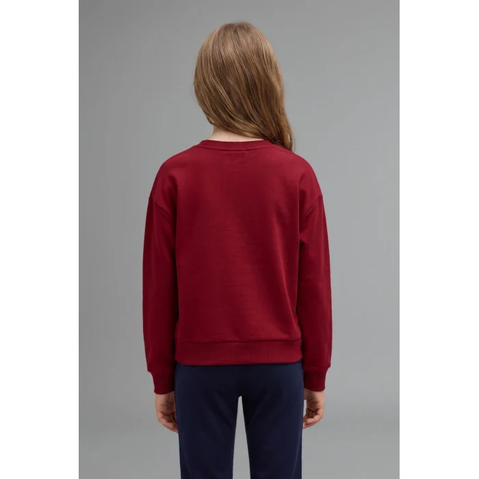Defacto I1136A8BR229 Bordo Bisiklet Yaka Baskılı Sweatshirt Üst İspanyol Paça Tayt Alt 2li Takım Kız Çocuk