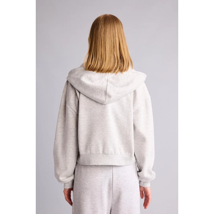 Defacto Z7069AZGR256 Gri Cropped Fıt Kapüşonlu Kalın Kumaş Sweatshirt Hırka