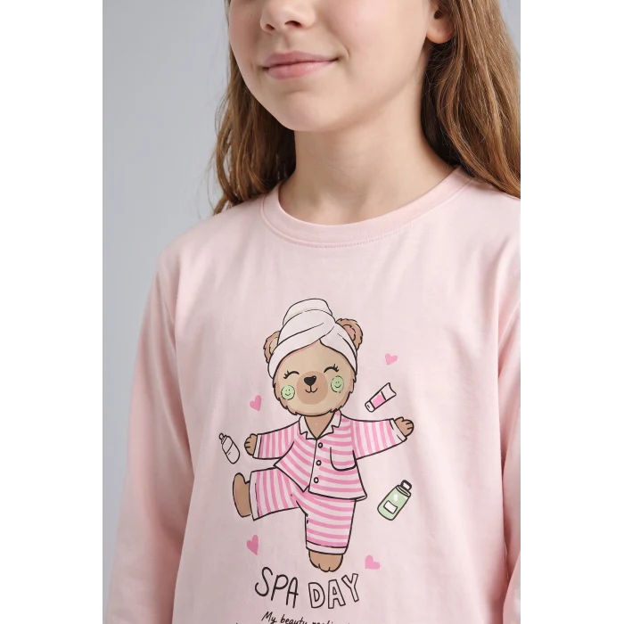 Defacto I3895A8PN645 Pembe Baskılı Uzun Kollu Üst Lastikli Paça Alt 2li Pijama Takımı Kız Çocuk