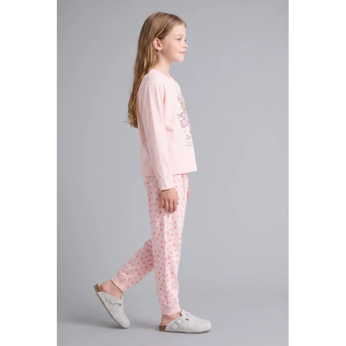 Defacto I3895A8PN645 Pembe Baskılı Uzun Kollu Üst Lastikli Paça Alt 2li Pijama Takımı Kız Çocuk