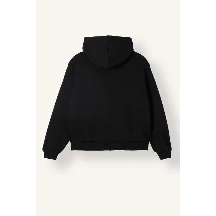 Defacto D8717AXBK81 Siyah Relax Fit Kapüşonlu Fermuarlı Cepli Basic Sweatshirt Hırka