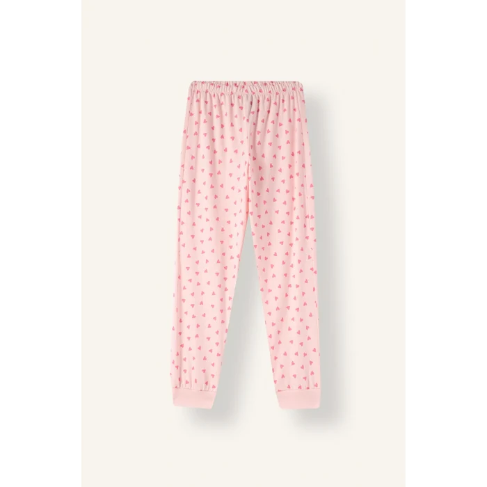 Defacto I3895A8PN645 Pembe Baskılı Uzun Kollu Üst Lastikli Paça Alt 2li Pijama Takımı Kız Çocuk