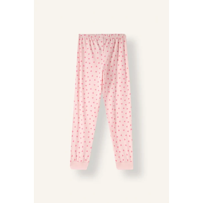 Defacto I3895A8PN645 Pembe Baskılı Uzun Kollu Üst Lastikli Paça Alt 2li Pijama Takımı Kız Çocuk