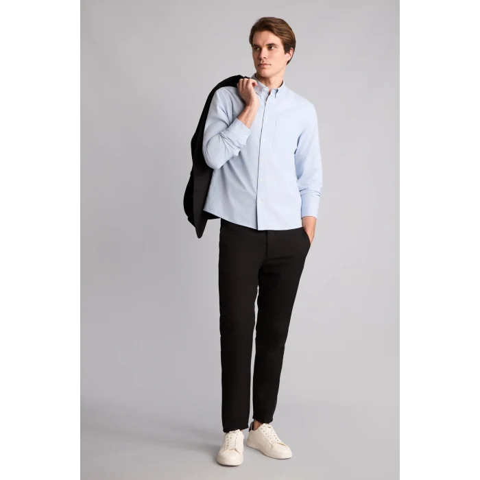 Defacto A8028AXBE177 Mavi %100 Pamuk Regular Fit Polo Yaka Oxford Basic Uzun Kollu Gömlek