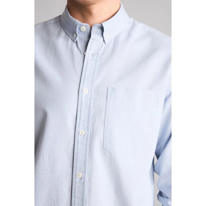 Defacto A8028AXBE177 Mavi %100 Pamuk Regular Fit Polo Yaka Oxford Basic Uzun Kollu Gömlek
