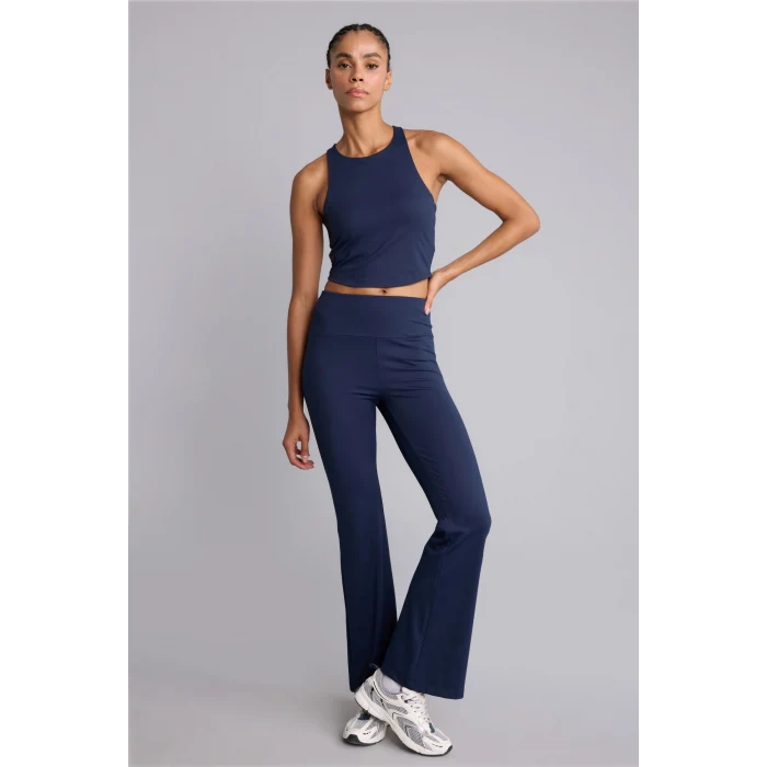 Defacto C9192AXIN187 İndigo Esnek Kumaş Aırtech Flare Fit Yüksek Bel Beli Saran Sporcu Pantolon