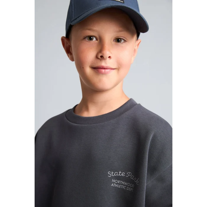 Defacto H9683A8AR31 Antrasit Bisiklet Yaka Efekt Nakışlı Sweatshirt Erkek Çocuk