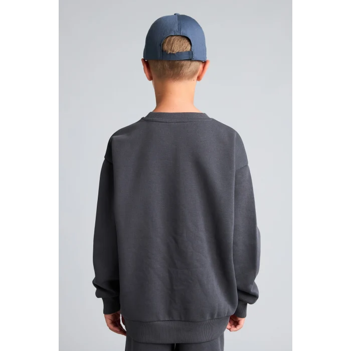 Defacto H9683A8AR31 Antrasit Bisiklet Yaka Efekt Nakışlı Sweatshirt Erkek Çocuk