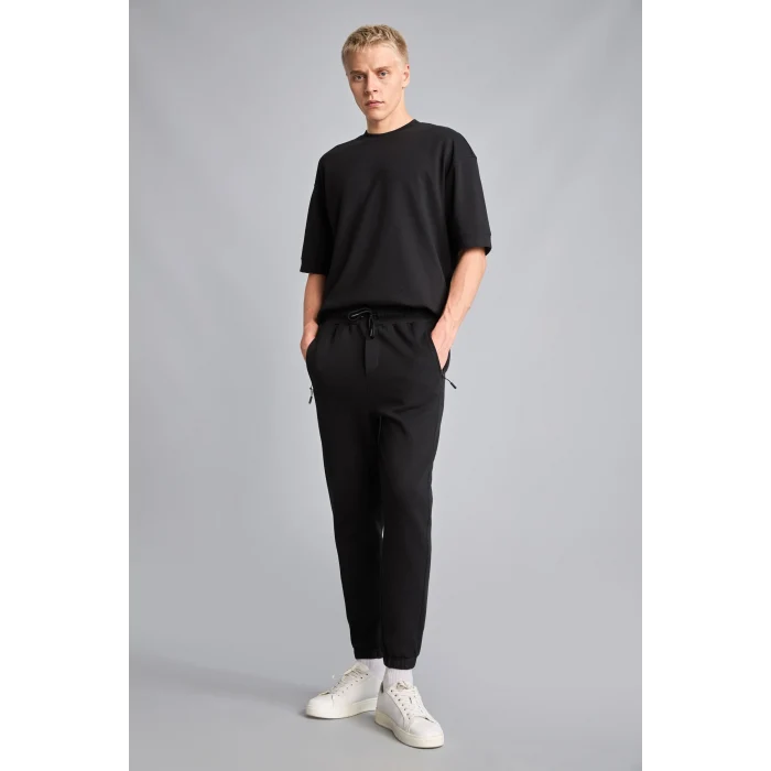 Defacto D5258AXBK81 Siyah Slim Fit Bağcıklı Fermuar Cepli Pike Jogger Eşofman Altı