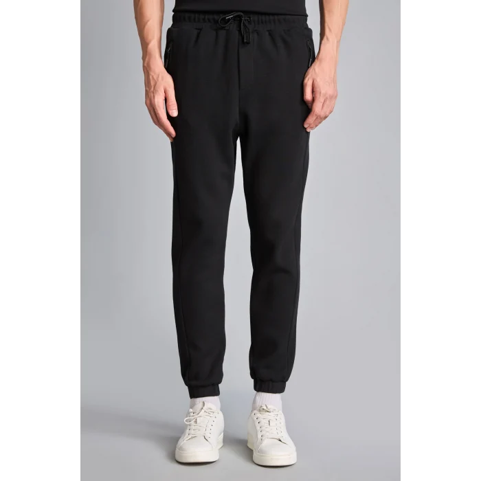 Defacto D5258AXBK81 Siyah Slim Fit Bağcıklı Fermuar Cepli Pike Jogger Eşofman Altı