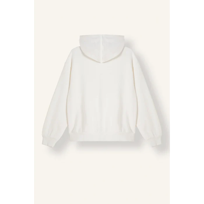 Defacto C1809AXER105 Ekru Relax Fit Kapüşonlu Cepli Basıc Fermuarlı Sweatshirt