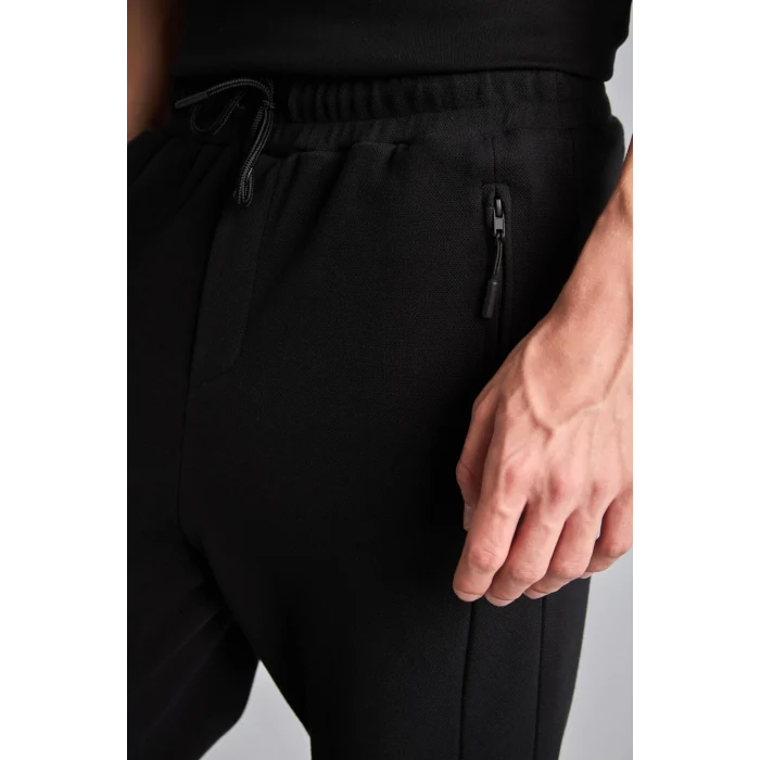 Defacto D5258AXBK81 Siyah Slim Fit Bağcıklı Fermuar Cepli Pike Jogger Eşofman Altı