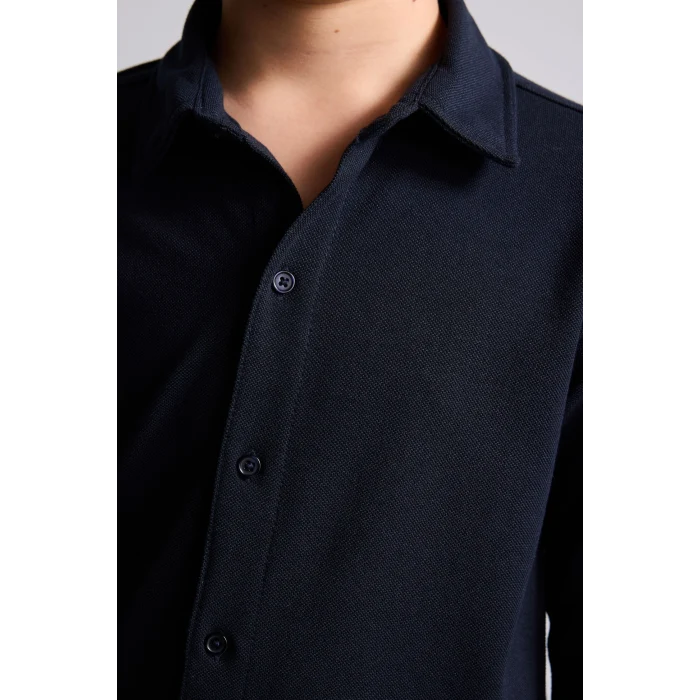 Defacto H4578A8NV91 Lacivert Regular Fit Katlanabilir Kollu Pike Gömlek Erkek Çocuk