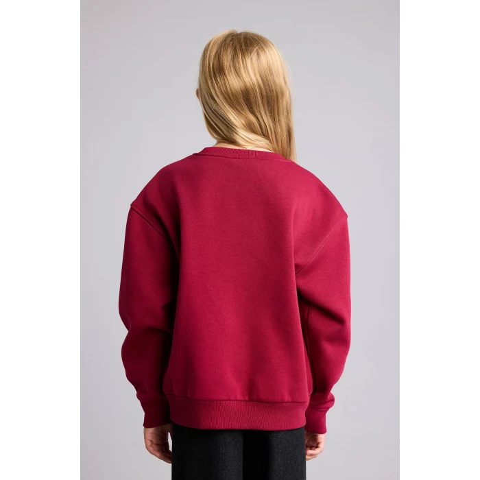 Defacto I3382A8BR239 Bordo Relax Fit Bisiklet Yaka Düşük Omuzlu Baskılı Sweatshirt Kız Çocuk