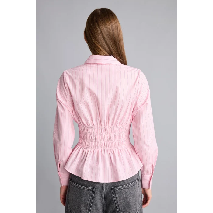 Defacto H0347AXPN693 Pembe %100 Pamuk Fıtted Çizgili Poplin Uzun Kollu Gömlek