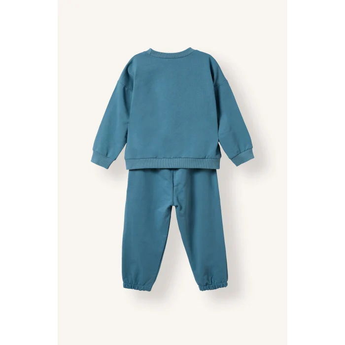 Defacto H5617A5BE536 Mavi %100 Pamuk Uzun Kollu Sweatshirt Elastik Belli Eşofman Altlı 2li Takım Erkek Bebek