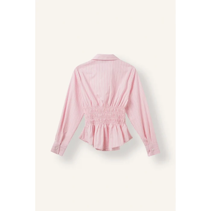 Defacto H0347AXPN693 Pembe %100 Pamuk Fıtted Çizgili Poplin Uzun Kollu Gömlek