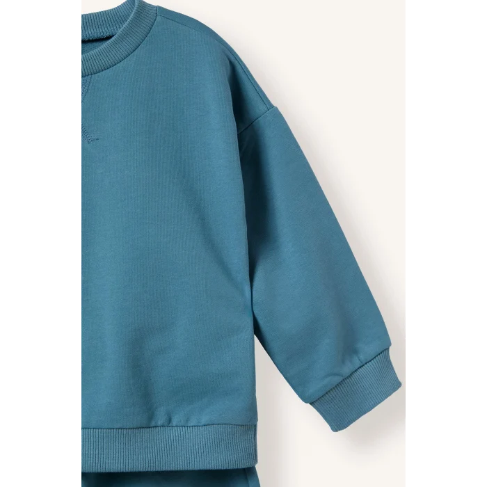 Defacto H5617A5BE536 Mavi %100 Pamuk Uzun Kollu Sweatshirt Elastik Belli Eşofman Altlı 2li Takım Erkek Bebek