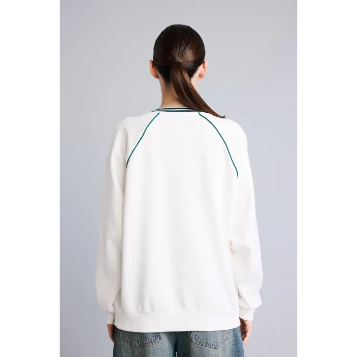 Defacto I3022AXWT32 Beyaz Harry Potter Baskılı Reglan Kollu Oversize V Yaka Kalın Sweatshirt