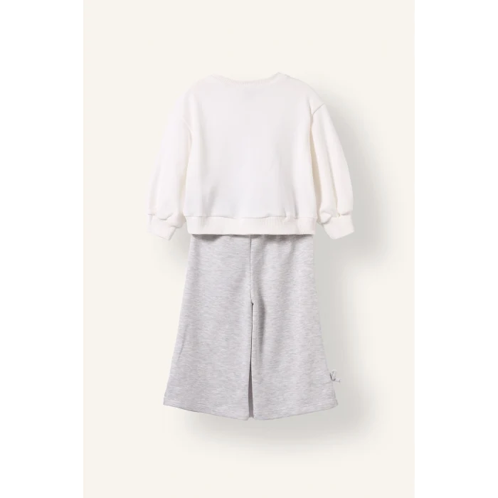 Defacto I7733A5ER105 Ekru 2li Takım Baskılı Sweatshirt Eşofman Altı Kız Bebek